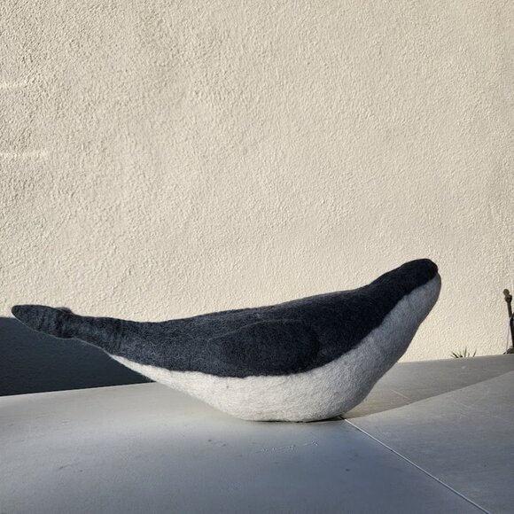 Pottery Barn Wally the Whale Pillow 22"x9" Felt Animal Decor Plush Beach Nautica - Picture 4 of 11